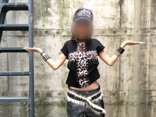 leopard studs shirt &pk cr hat set